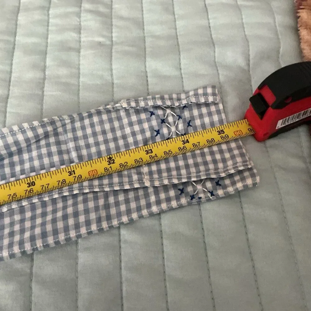 Vintage Handmade Blue Gingham Half Apron Embroidered 2 Pocket 70” Waist Tie